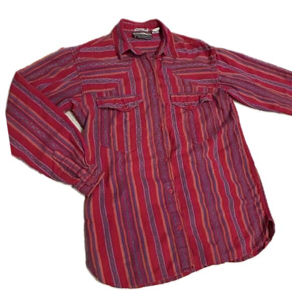Vintage 1990s Red Cotton Stripe Button up Shirt made in India / Small - Picture 1 of 5